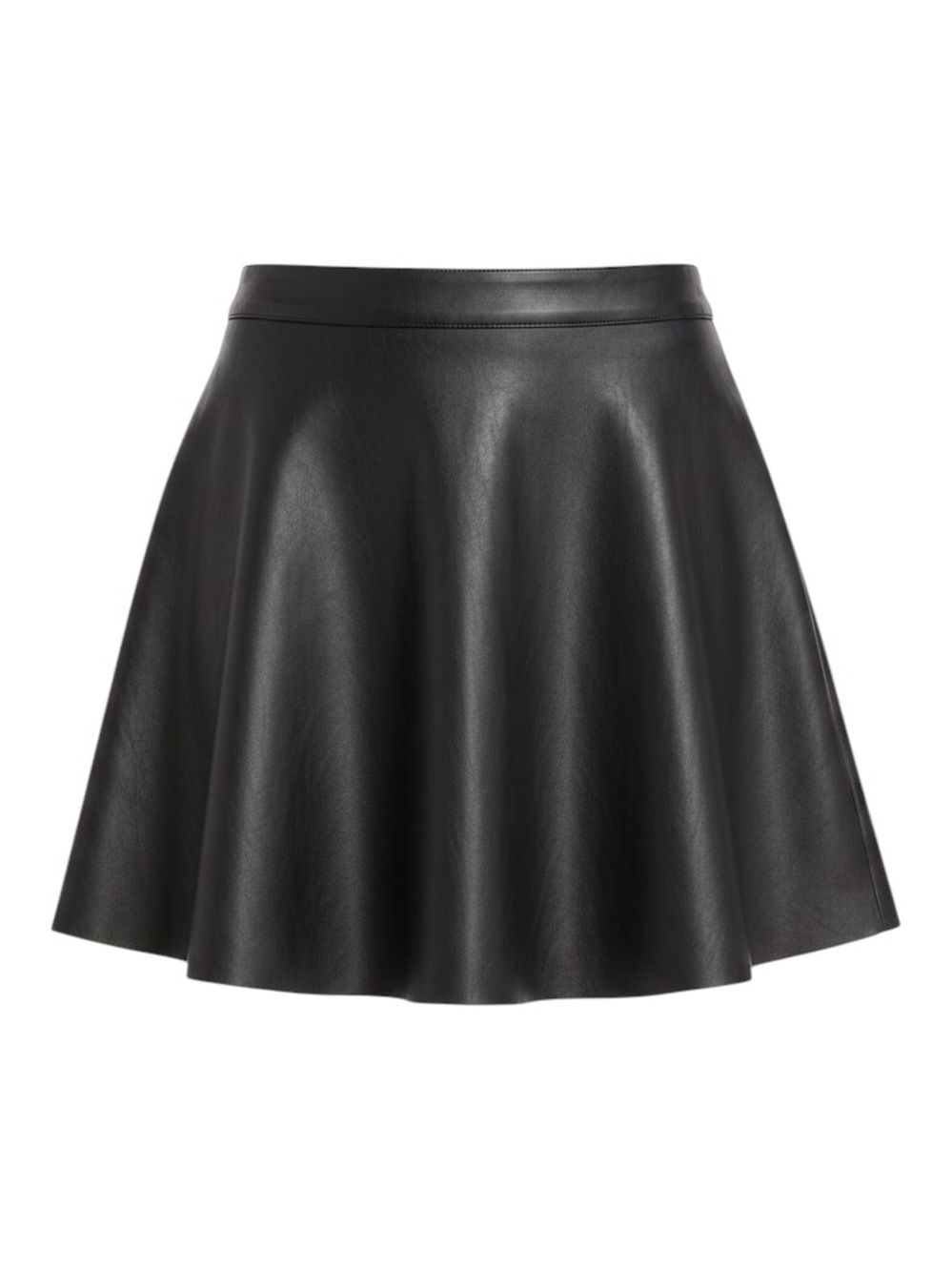 Spanx Black Faux Leather Flouncy Skater Skirt‎ Size Large